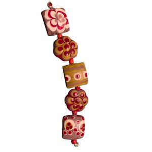 Handmade Green Purple Ivory Glass Lampwork Beads - New